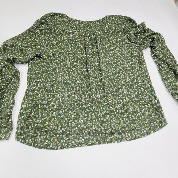 Garnet Hill Clio Button-Up Blouse Green Floral Lightweight V-Neck Size 12 - Picture 8 of 12